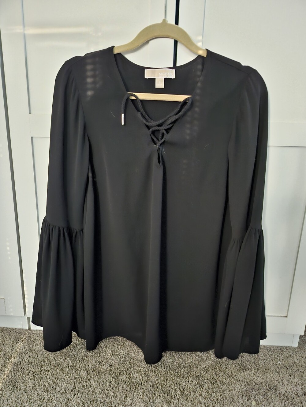 Michael Kors Black Bell Sleeve Lace-Up Women’s Top Sz S